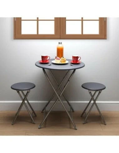 JUEGO MESA Y DOS SILLAS GRIS