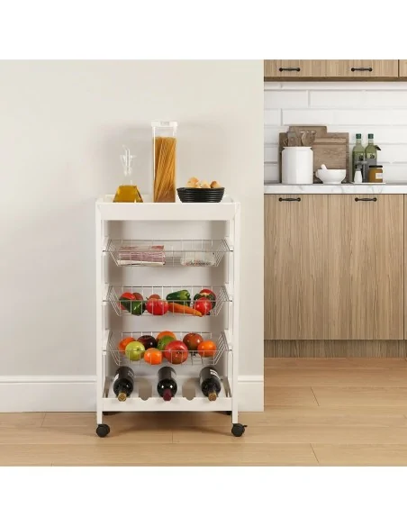 CARRO C/ RUEDAS 3 CESTAS BLANC