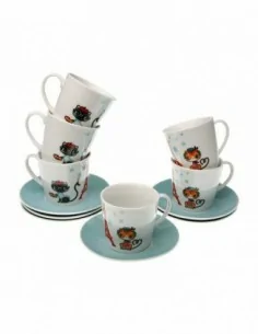 SET 6 TAZAS TE CON PLATO GATOS