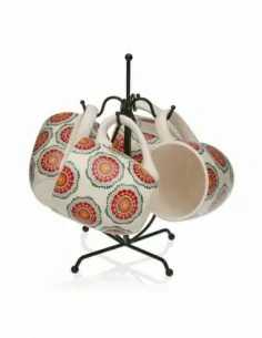 SET 4 MUGS CON STAND MANDALA