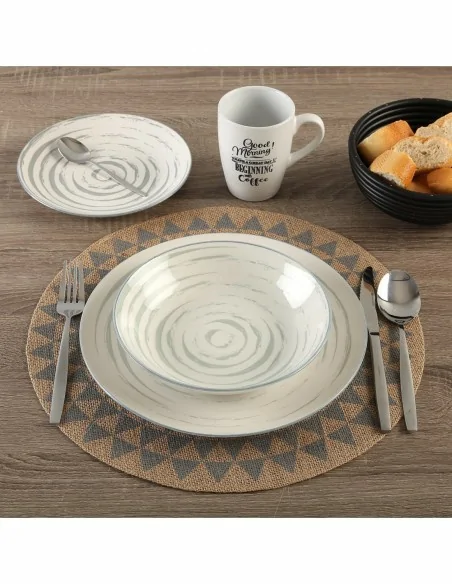 VAJILLA 18 PIEZAS ESPIRAL GRIS
