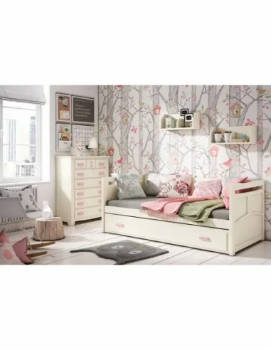 Dormitorio juvenil a medida diseño rustico colonial barnizado o lacado cama nido compacto comoda a juego armario (8)