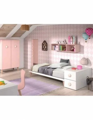 Cuna convertible en dormitorio juvenil con cama con cajones escritorio y armario (2)