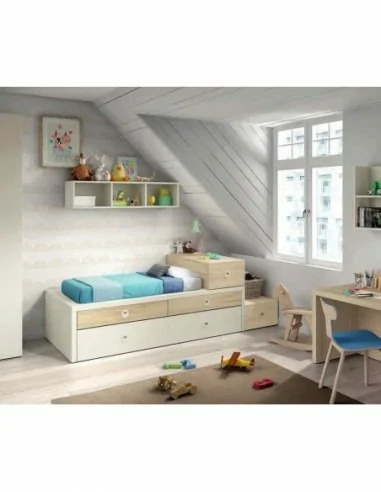 Cuna convertible en dormitorio juvenil con cama con cajones escritorio y armario (4)