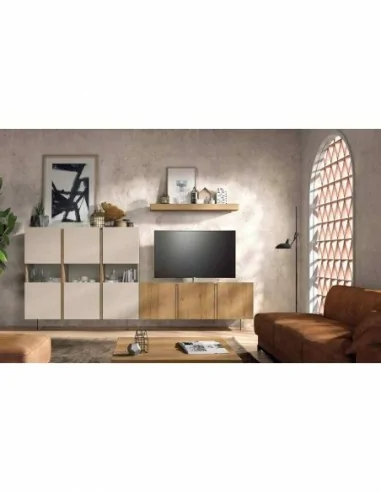 Salon diseño moderno mezcla de madera con varios colores con estantes y aparadores a juego (1).1