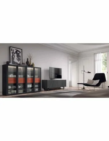 Salon diseño moderno mezcla de madera con varios colores con estantes y aparadores a juego (6).1