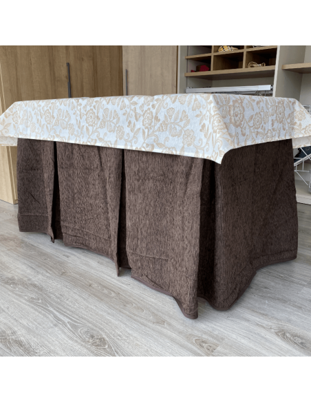 Ropa chenilla 8  pliegues Chocolate costura reforzada con tapete Resinado Beige