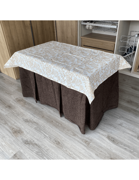 Ropa chenilla 8  pliegues Chocolate costura reforzada con tapete Resinado Beige