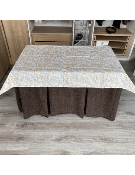 Ropa chenilla 8  pliegues Chocolate costura reforzada con tapete Resinado Beige