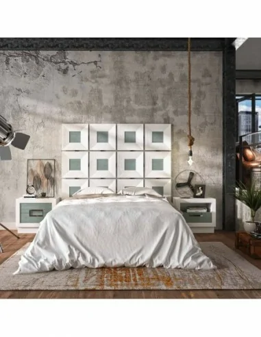 Dormitorio de matrimonio diseño moderno con mesitas comoda y cabecero a juego diferentes colores (2)