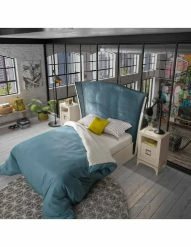 Dormitorio de matrimonio diseño moderno con mesitas comoda y cabecero a juego diferentes colores (3)