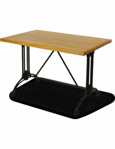 Mesas de salon altas y bajas para taburetes hechas de madera natural barnizada patas metalicas (1)