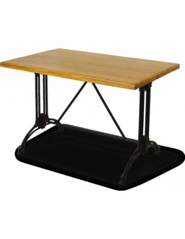 Mesas de salon altas y bajas para taburetes hechas de madera natural barnizada patas metalicas (5)