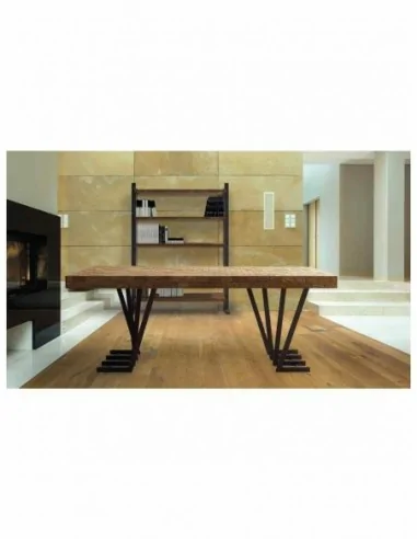 Mesa de comedor con sillas y mesa de centro a juego en madera maciza estilo industrial (16)