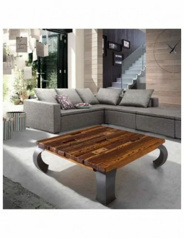Mesa de comedor con sillas y mesa de centro a juego en madera maciza estilo industrial (18)