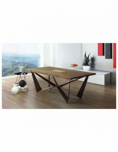 Mesa de comedor con sillas y mesa de centro a juego en madera maciza estilo industrial (21)