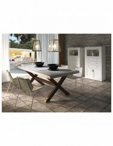 Mesa de comedor con sillas y mesa de centro a juego en madera maciza estilo industrial (26)