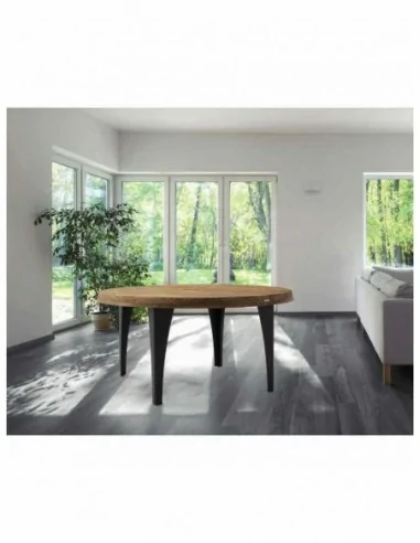 Mesa de comedor con sillas y mesa de centro a juego en madera maciza estilo industrial (9)