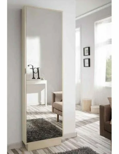 Mueble auxiliar de diseño moderno zapatero a pared con puerta y espejo trampones o puertas (4)
