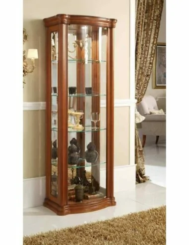 Mueble de salon con vitrinas diseño clasico cerezo patas torneadas con molduras y cristales (18)