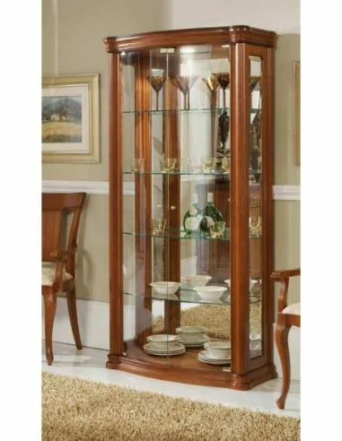 Mueble de salon con vitrinas diseño clasico cerezo patas torneadas con molduras y cristales (19)