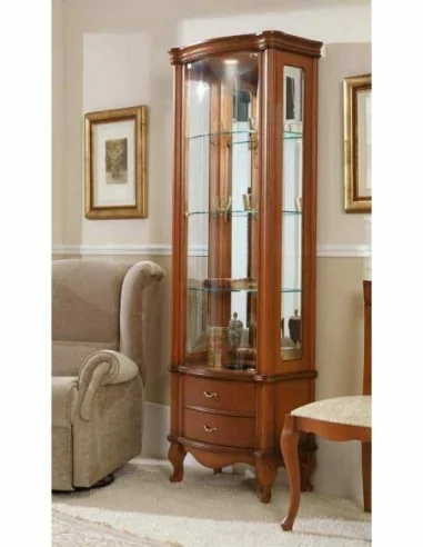 Mueble de salon con vitrinas diseño clasico cerezo patas torneadas con molduras y cristales (20)