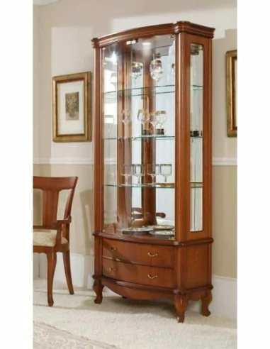 Mueble de salon con vitrinas diseño clasico cerezo patas torneadas con molduras y cristales (21)