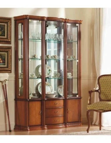 Mueble de salon con vitrinas diseño clasico cerezo patas torneadas con molduras y cristales (22)