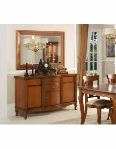 Mueble de salon con vitrinas diseño clasico cerezo patas torneadas con molduras y cristales (5)