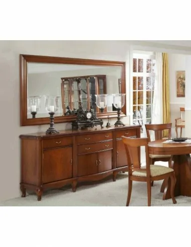Mueble de salon con vitrinas diseño clasico cerezo patas torneadas con molduras y cristales (6)