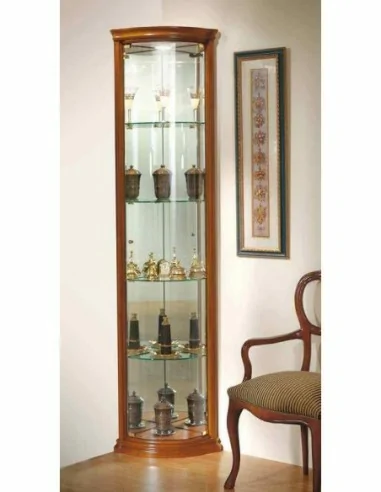 Mueble de salon con vitrinas diseño clasico cerezo patas torneadas con molduras y cristales (8)