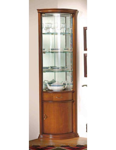 Mueble de salon con vitrinas diseño clasico cerezo patas torneadas con molduras y cristales (9)