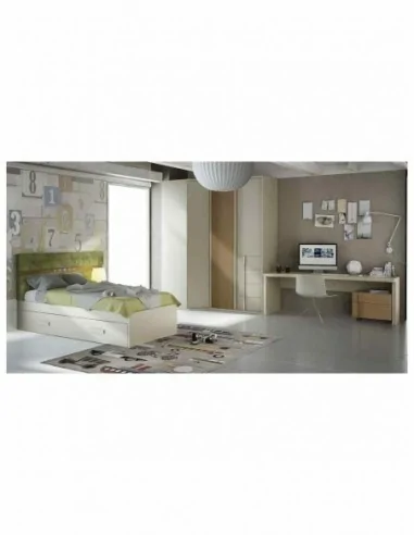 Dormitorio de matrimonio completo diseño moderno con cabeceros tapizados led y mesitas bajas (1)
