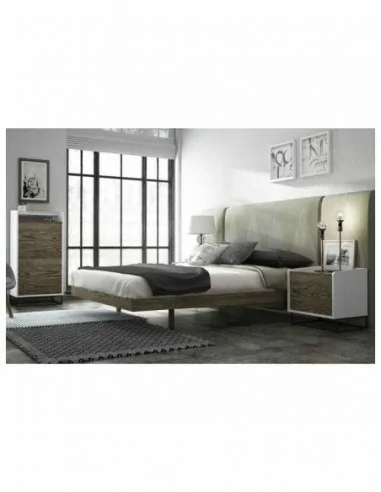 Dormitorio de matrimonio diseño moderno con cabecero tapizado mesitas altas diferentes acabados (1)