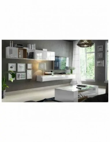 Salon de diseño moderno con muebles colgados paneles de tv vitrinas colgadas varios colores (5)