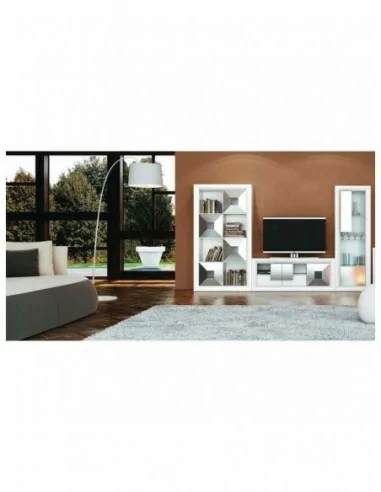Conjunto de salon moderno modular con bajo de television vitrinas alta calidad (11)