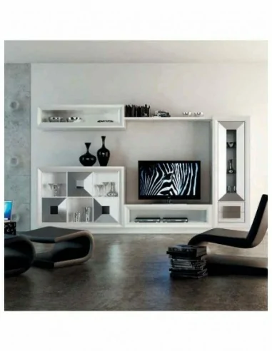 Conjunto de salon moderno modular con bajo de television vitrinas alta calidad (14)