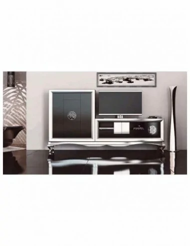 Conjunto de salon moderno modular con bajo de television vitrinas alta calidad (3)