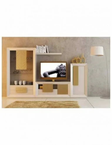 Conjunto de salon moderno modular con bajo de television vitrinas alta calidad (49)