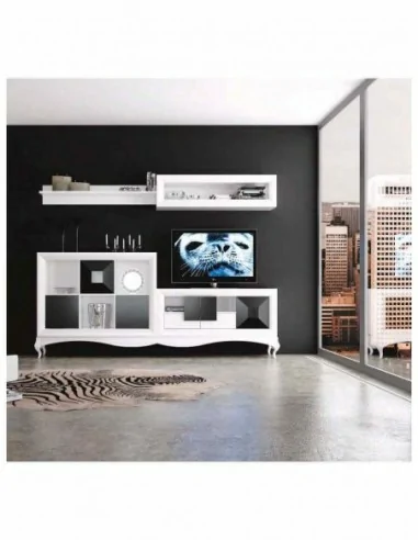 Conjunto de salon moderno modular con bajo de television vitrinas alta calidad (5)