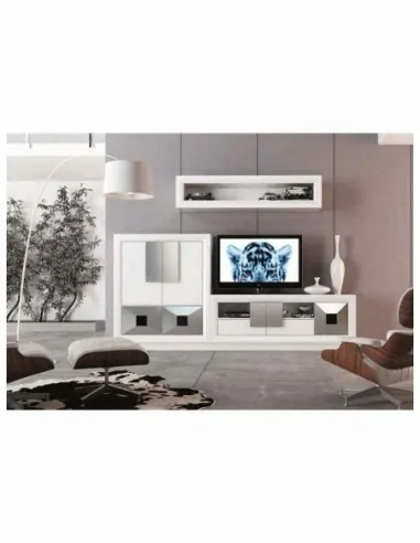 Conjunto de salon moderno modular con bajo de television vitrinas alta calidad (9)