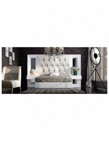 Dormitorio de matrimonio completo lacado blanco con cabeceros tapizados en diferentes acabados (101)