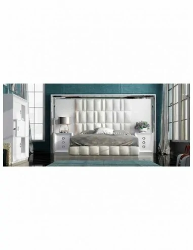 Dormitorio de matrimonio completo lacado blanco con cabeceros tapizados en diferentes acabados (164)