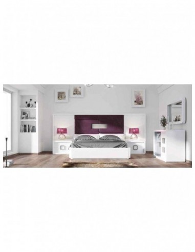Dormitorio de matrimonio completo lacado blanco con cabeceros tapizados en diferentes acabados (65)