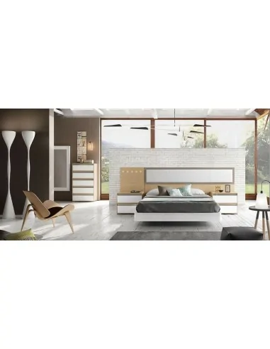 Dormitorio de matrimonio diseño moderno diferentes acabados luces led cabecero tapizado mesitas (1)