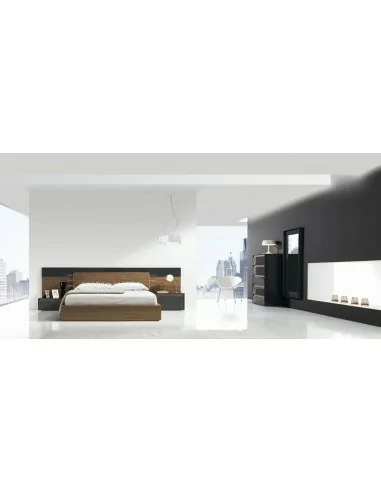 Dormitorio de matrimonio diseño moderno diferentes acabados luces led cabecero tapizado mesitas (17)