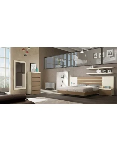 Dormitorio de matrimonio diseño moderno diferentes acabados luces led cabecero tapizado mesitas (3)