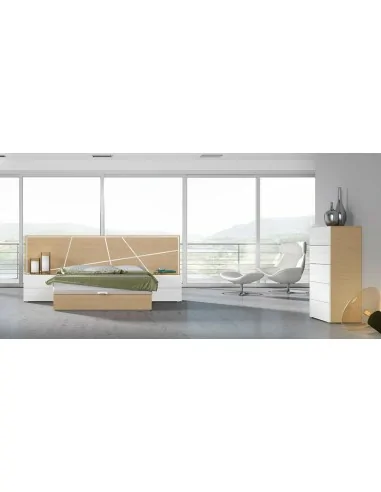 Dormitorio de matrimonio diseño moderno diferentes acabados luces led cabecero tapizado mesitas (4)
