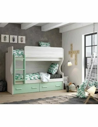 Dormitorio juvenil a medida con literas camas abatibles armarios y diferentes colores (1)