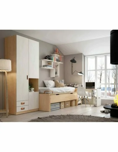 Dormitorio juvenil a medida con literas camas abatibles armarios y diferentes colores (11)